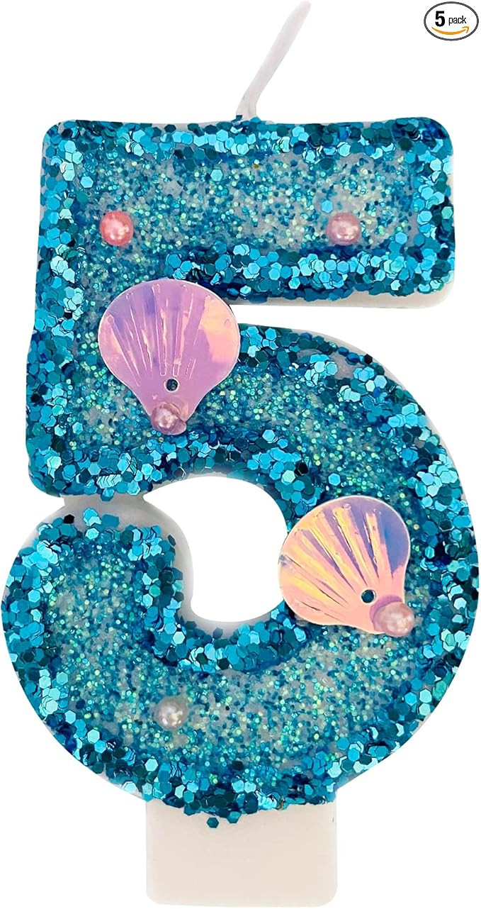 Blue Number Candle,Shell Sequins Number Candles for Birthday Cakes Mermaid Themed Party Supplies ... | Amazon (US)