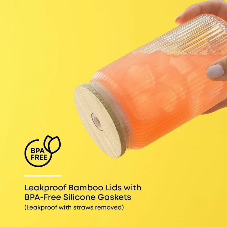 4 Pcs 16 Oz Cup with Lids and Straws, Ribbed Can Shaped Drinking Glasses, Iced Coffee Cups, Cockt... | Walmart (US)