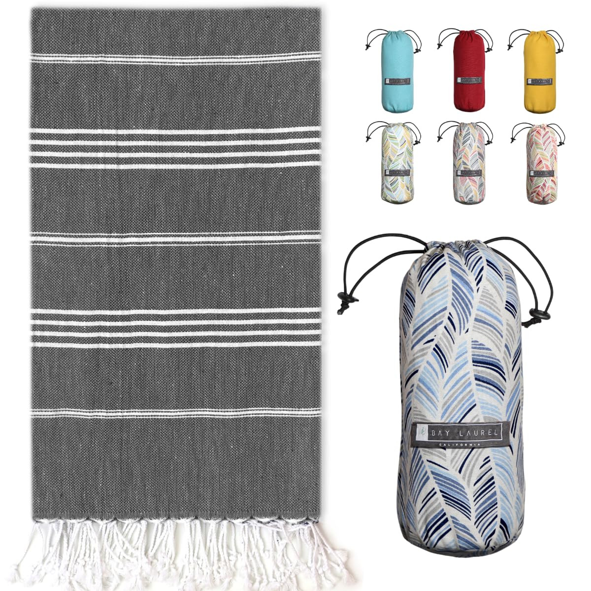 BAY LAUREL Turkish Beach Towel with Travel Bag 39 x 71 Quick Dry Sand Free Lightweight Large Over... | Amazon (US)