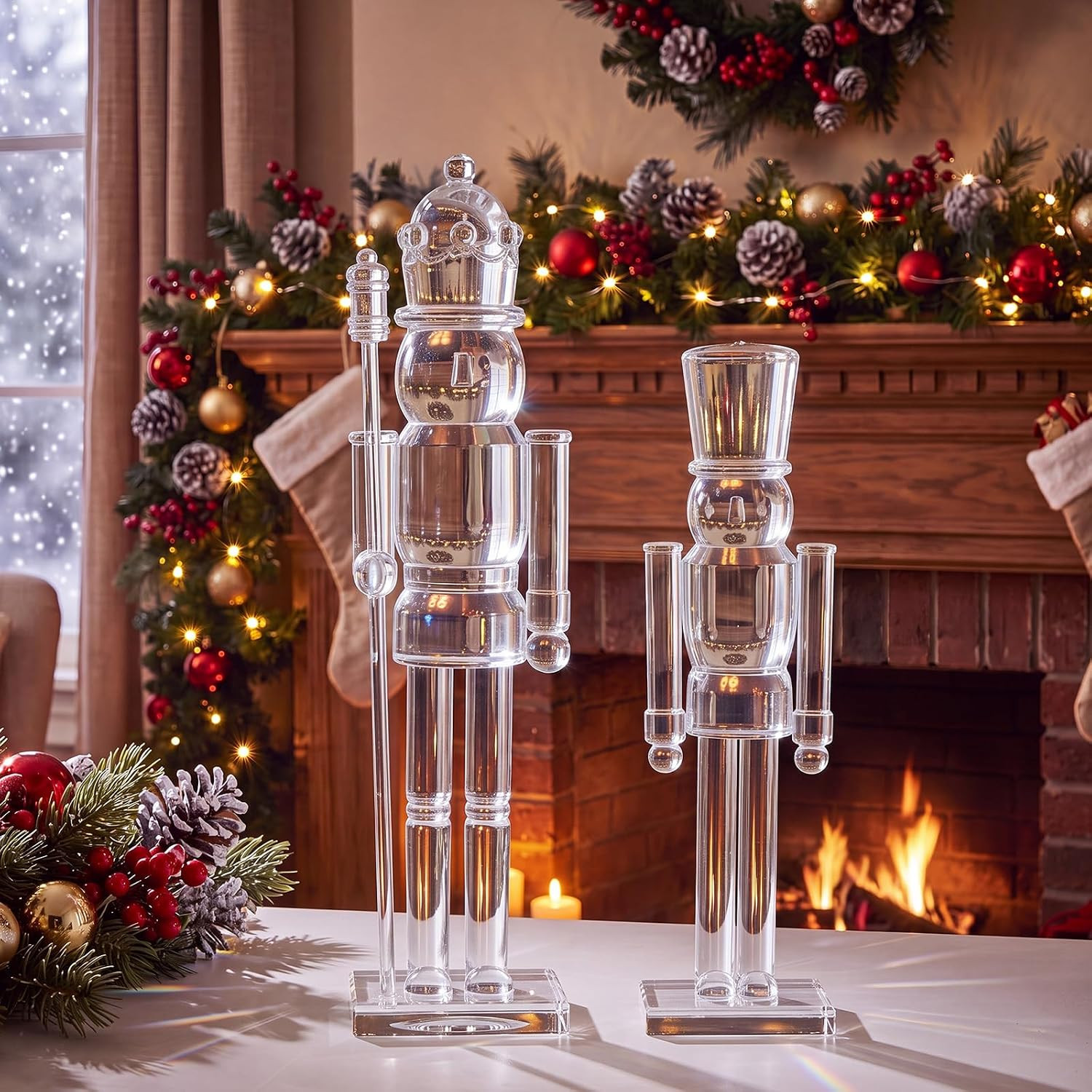 Qunclay 2 Pcs Acrylic Christmas Nutcracker Decor Figures, Clear | Amazon (US)