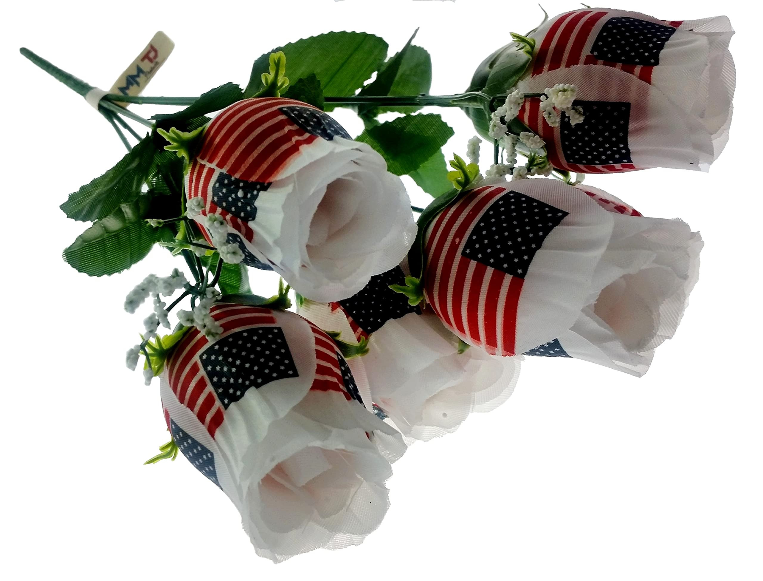 6 Artificial Patriotic Roses Bouquets, Red White and Blue Memorial Day 4th of July Decoration (On... | Amazon (US)