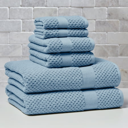 Better Homes & Gardens Signature Soft Cotton Popcorn Textured 6 Piece Bath Towel Set,Blue Silver | Walmart (US)