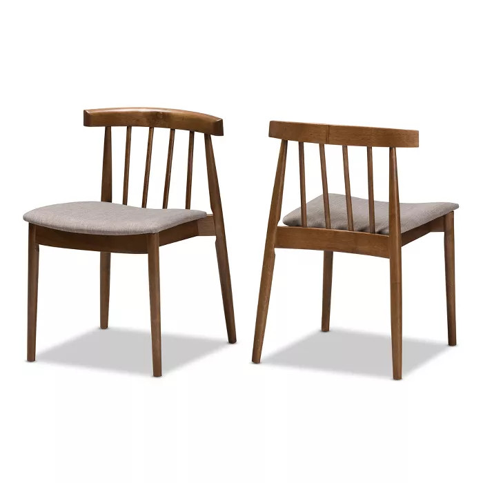 Set of 2 Wyatt Midcentury Modern Walnut Wood Dining Chairs Beige/Brown - Baxton Studio | Target