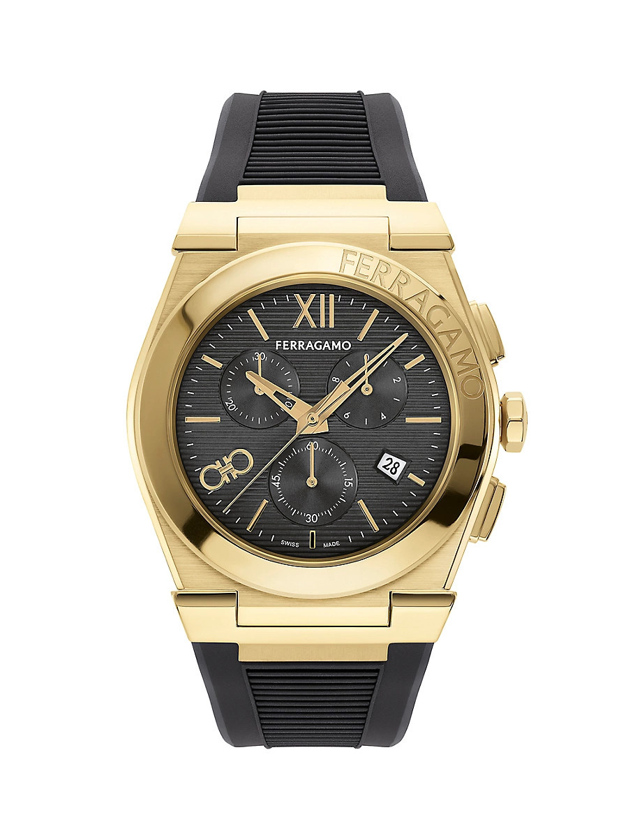 Men's Vega Chrono iP Yellow Gold-Plated Stainless Steel & Woven Strap Watch/42MM - Black Gold | Saks Fifth Avenue