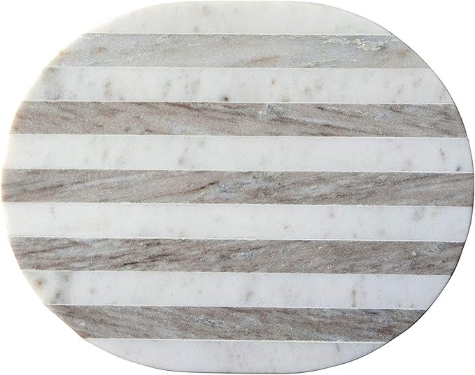 Creative Co-Op Oval Grey & White Striped Marble Cheese/Cutting Board, Grey | Amazon (US)