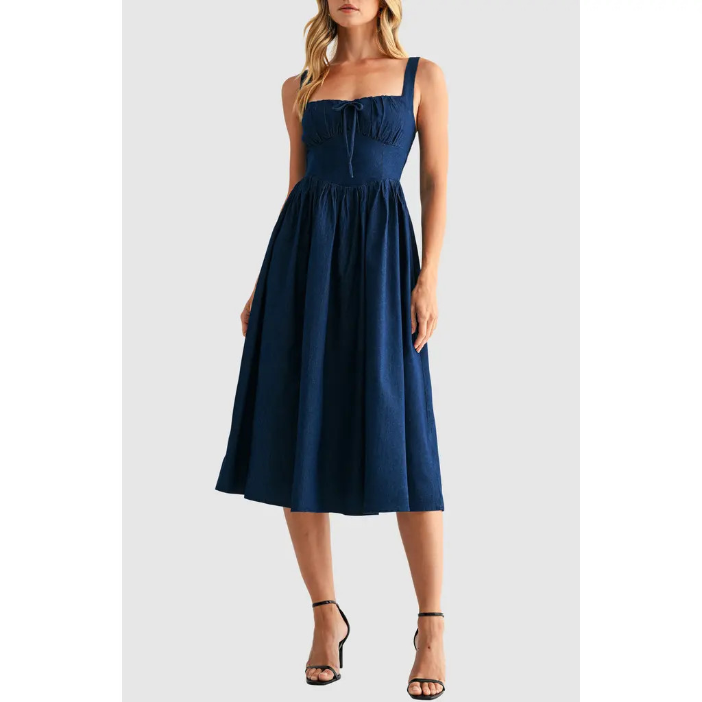 All in Favor Square Neck Denim Midi Dress in Dark Denim at Nordstrom, Size X-Small | Nordstrom