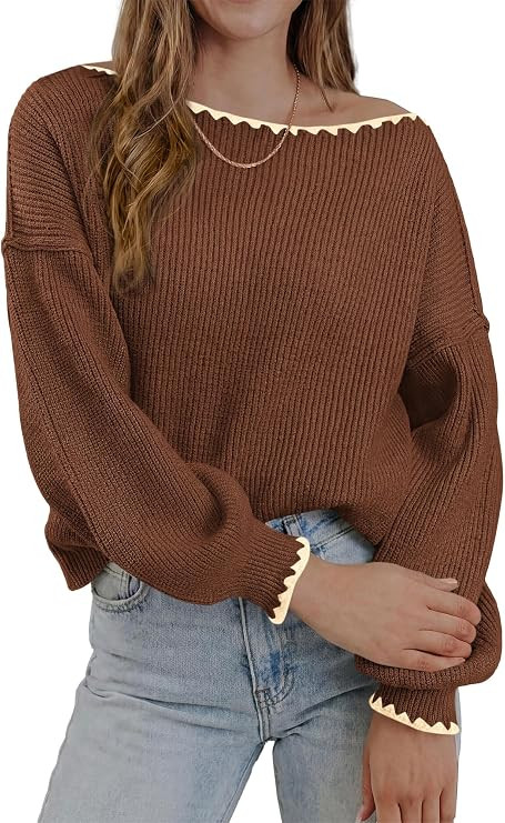 BTFBM Fall Sweaters for Women 2026 Casual Long Sleeve Oversized Sweater | Loose Fit Ribbed Knit P... | Amazon (US)