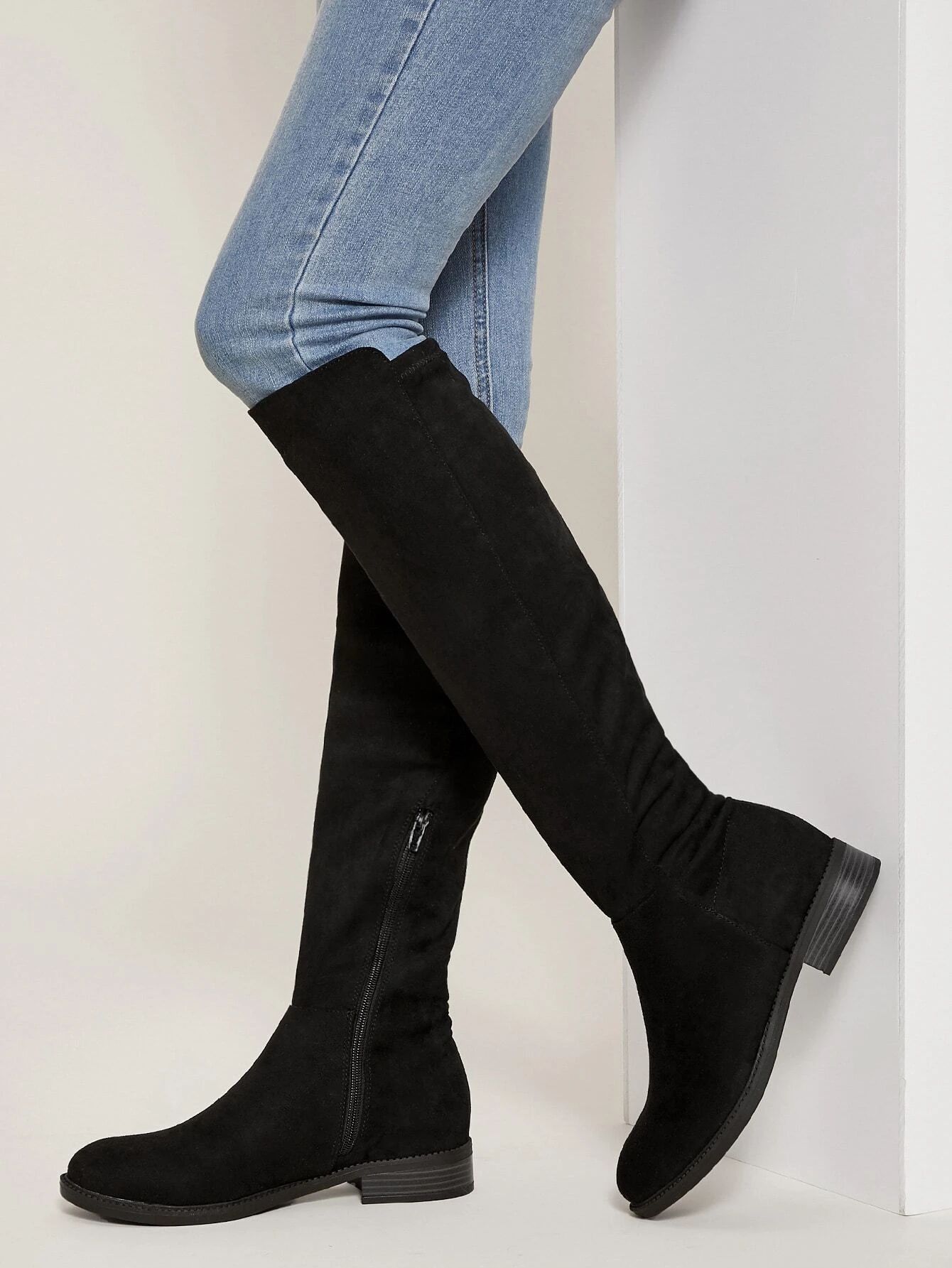 Faux Suede Over The Knee Low Heel Boots | SHEIN