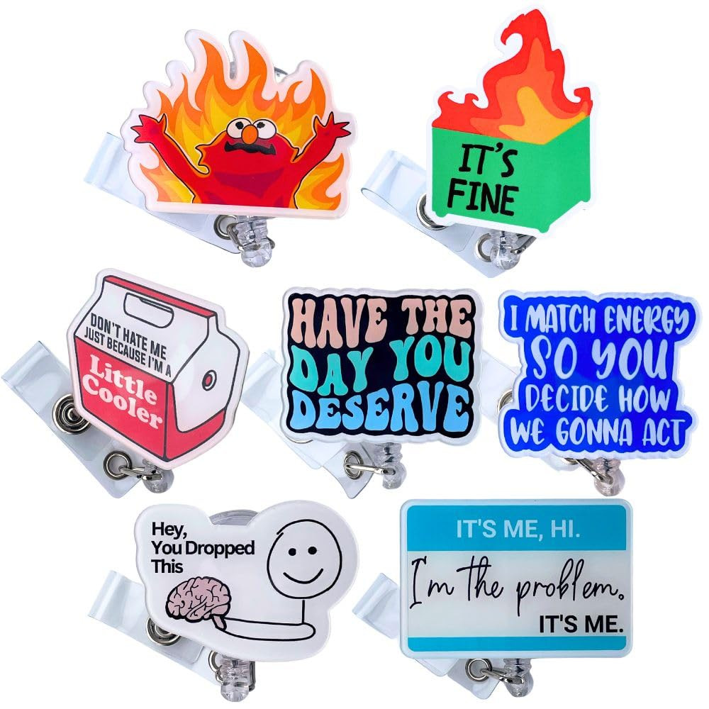 7pc Funny Badge Reel Retractable for Nurse, Teachers, Nurses, Office Workers & Nursing | Cute Coo... | Amazon (US)