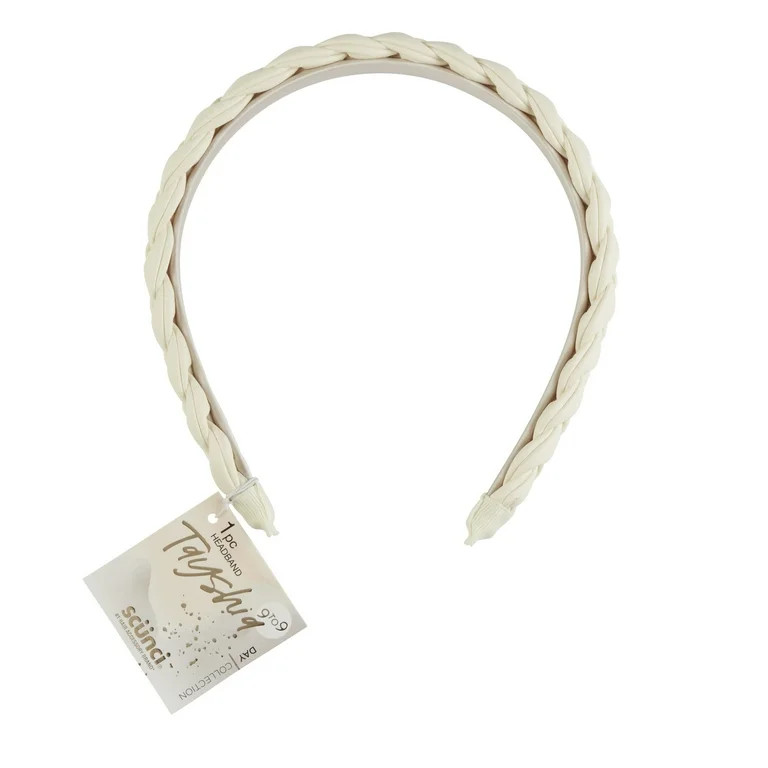 Tayshia by Scunci Comfort No-Squeeze Satin Braided Headband, Cream - Walmart.com | Walmart (US)