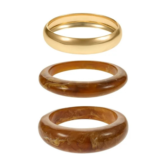 Time and Tru Women's Bangle Bracelet Set, 3 Piece, Gold-Tone and Brown | Walmart (US)