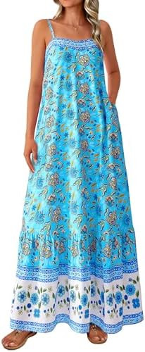 BTFBM Casual Women Summer Maxi Dresses 2026 Loose Sleeveless Sundress Spaghetti Strap Boho Long D... | Amazon (US)