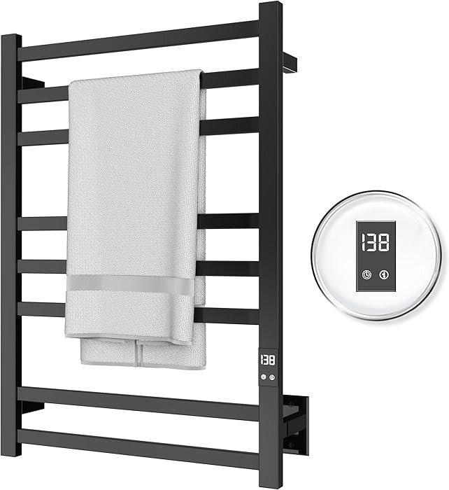 8-Bar Electric Heated Towel Warmer, Fast Heating with Auto Shut-Off Timer, Matte Black Finish, Wa... | Amazon (US)
