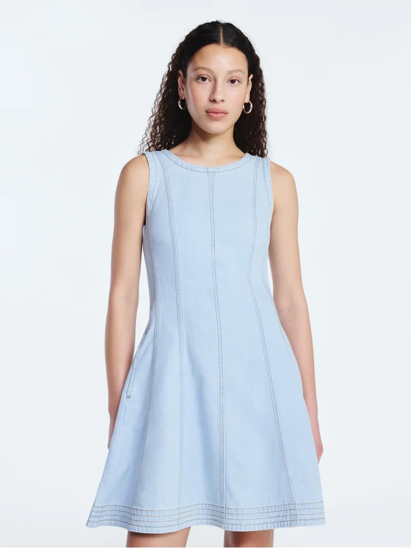 Free Assembly Women's and Women's Plus Sleeveless Denim Panel Mini Dress, Sizes XS-4X | Walmart (US)