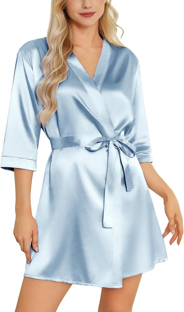 Leikar Silk Robe For Women Floral Kimono Bridesmaid Pajamas Satin Flower Bathrobe | Amazon (US)