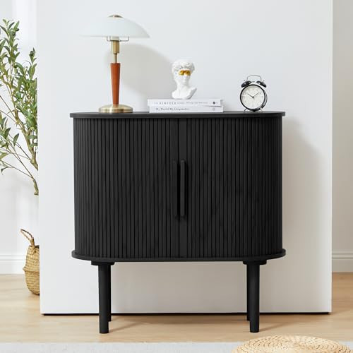 XUZENEST 31'' Fluted Sideboard Buffer Cabinet, Modern Credenza Storage Cabinet with Slide Doors, Bar Cabinet Console Table for Living Dining Room Kitchen Hallway Entryway, Black | Amazon (US)