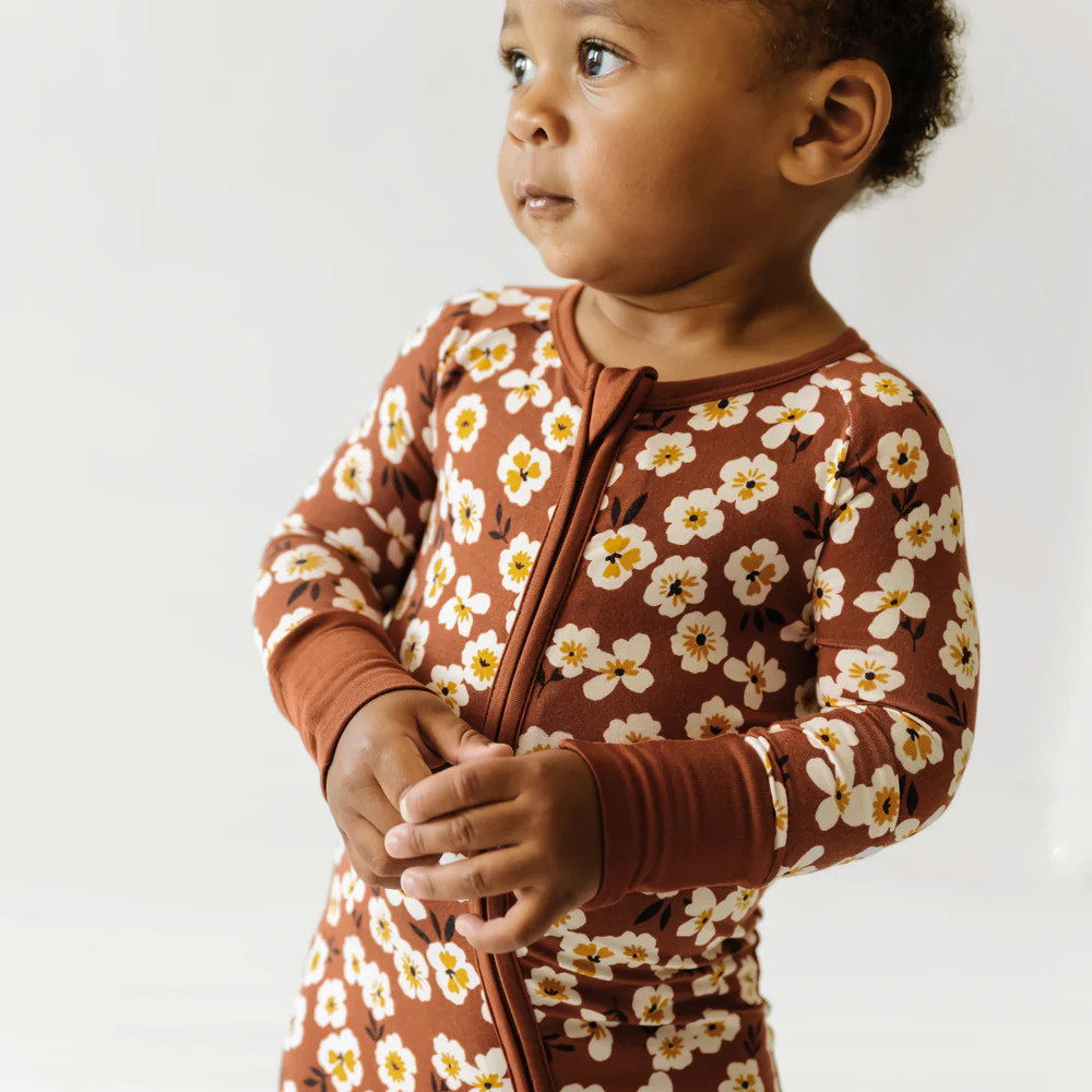 Mocha Blossom Bamboo Viscose Zippy | Little Sleepies