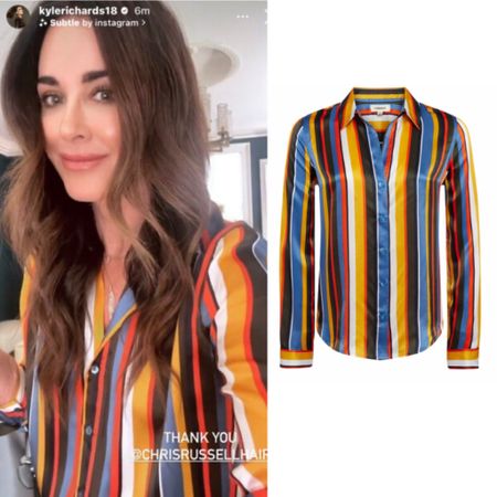 Kyle Richards’ Rainbow Striped Blouse 📸 + Info= @kylerichards18