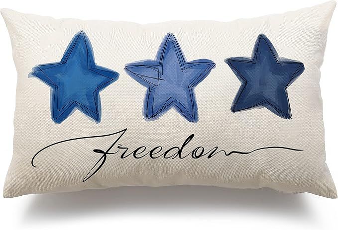 DFXSZ 4th of July Decorations Pillow Covers 12x20,Watercolor Stars and Freedom Throw Pillow Cover... | Amazon (US)