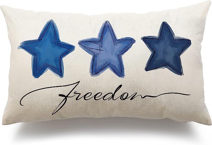 DFXSZ 4th of July Decorations Pillow Covers 12x20,Watercolor Stars and Freedom Throw Pillow Cover... | Amazon (US)