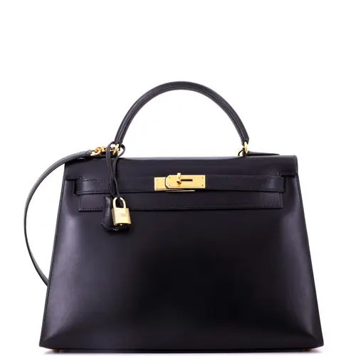Pre-Owned Hermes Kelly Handbag Black Box Calf with Gold Hardware 32 at Nordstrom, Size Medium | Nordstrom