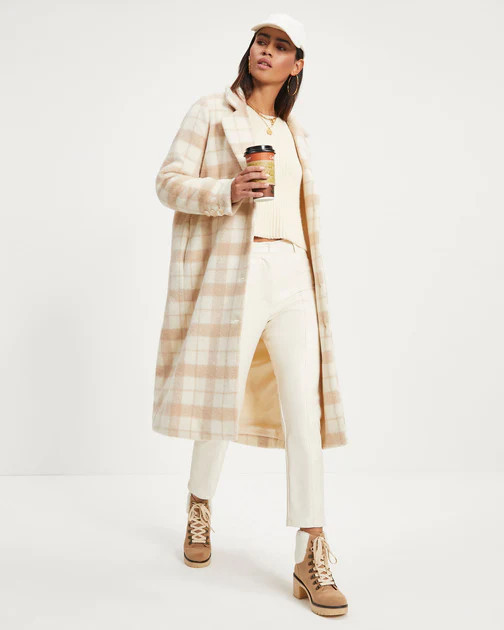 City Girl Pocketed Plaid Coat - Ivory | VICI