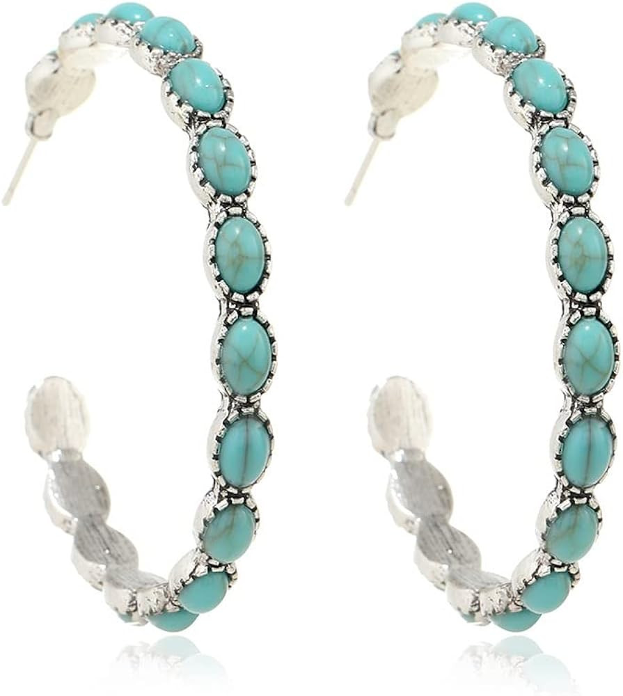 Bohemian Turquoise Geometric C Shape Drop Dangle Earrings Ethnic Hoop Colorful for Women Statemen... | Amazon (US)