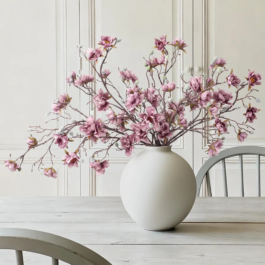 HyeFlora 3PCS Artificial Magnolia Flowers Stems for Spring Decoration, Faux Purple Magnolia Branc... | Amazon (US)