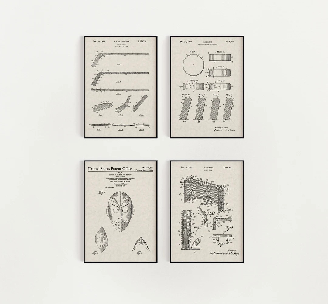 Hockey Bundle (Free Shipping) Large Unframed 8.5x11 Patent Prints | Etsy (US)