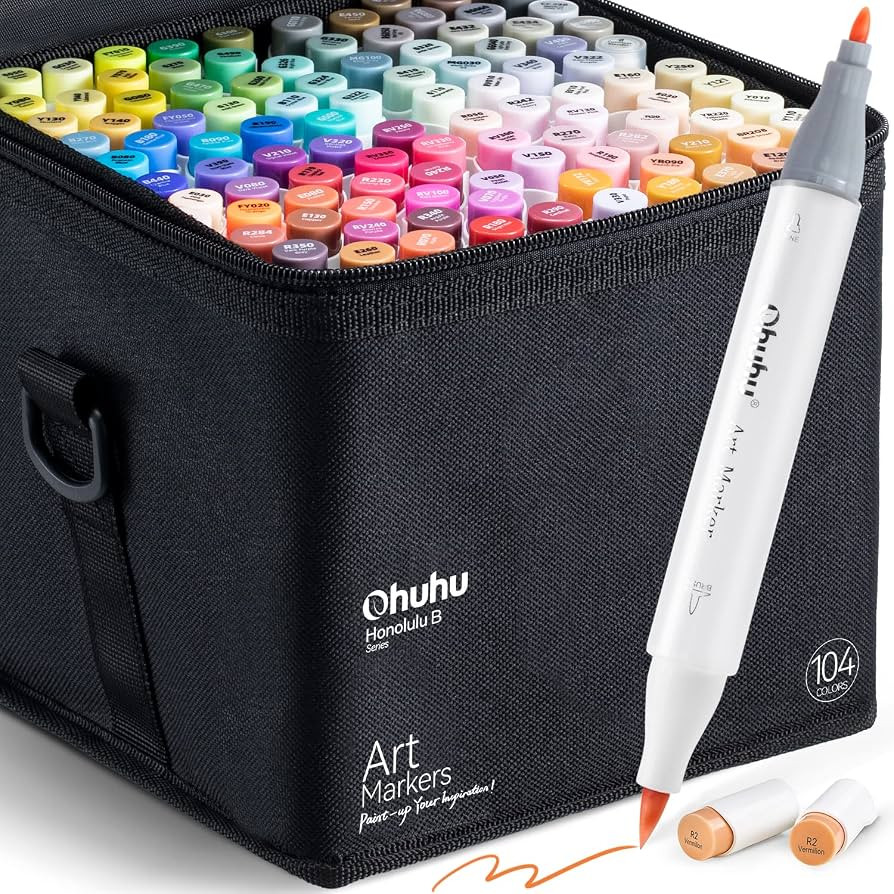 Ohuhu Alcohol Markers Brush Tip- 104-color Double Tipped Alcohol Based Art Marker Set for Artists... | Amazon (US)