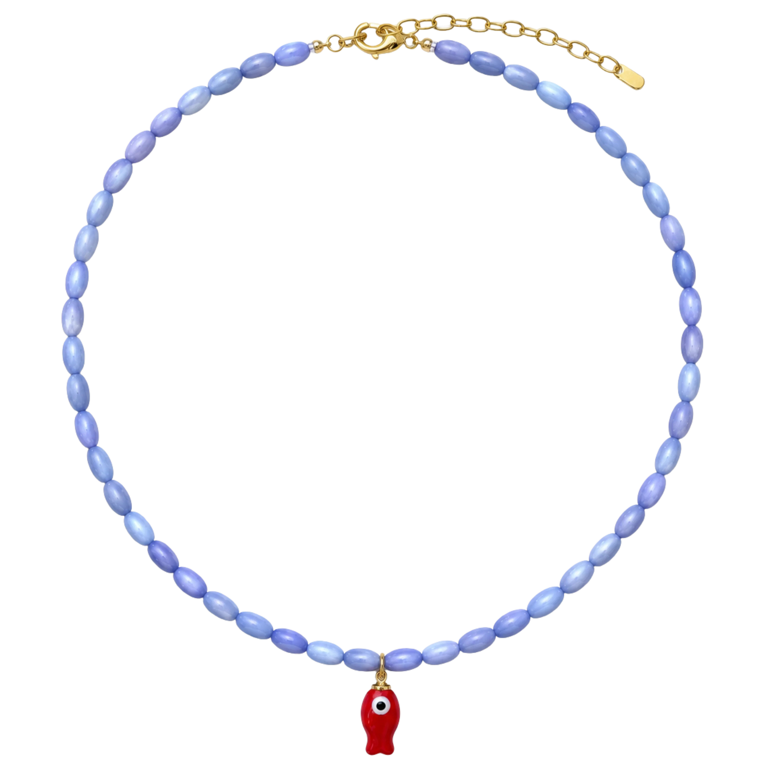 Baby Blue Beaded Fish Necklace | Logan Tay