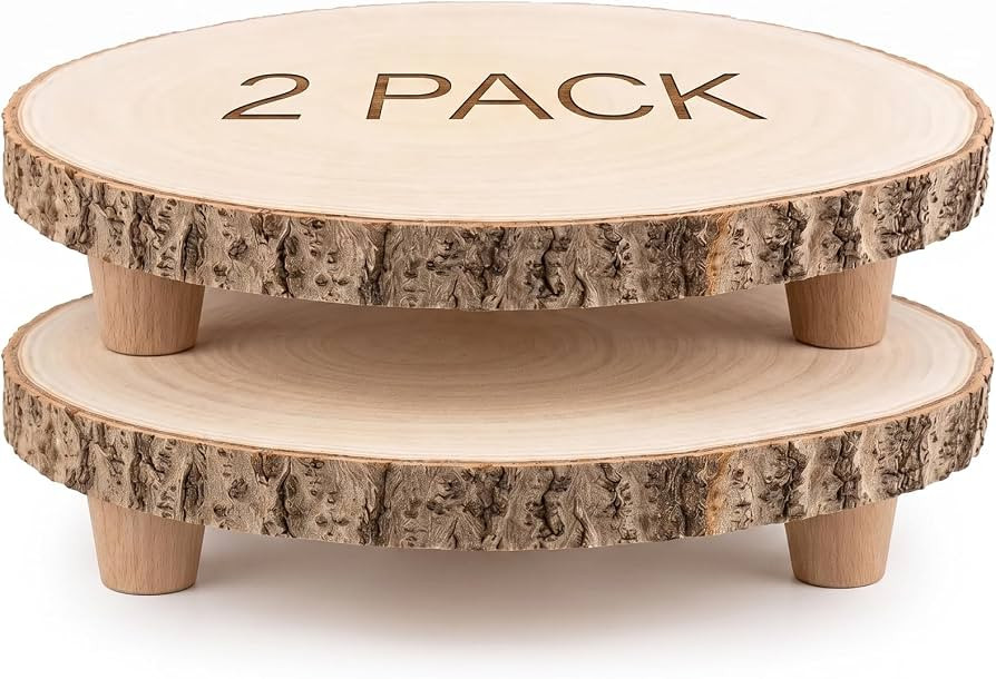 SENMUT Rustic Wood Cake Stand 2 Pack, 10-11 Inch Wooden Slice with Legs | Amazon (US)