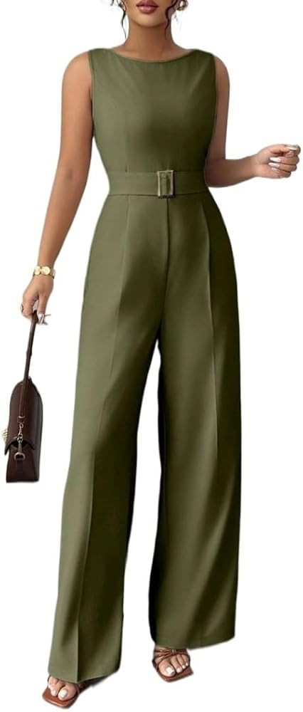 Elegant Women's Sleeveless Wide Leg Jumpsuit With Zipper Back And Belt Perfect For Summer Outings... | Amazon (US)