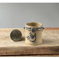 Handmade, Miniature Antique Replica Stoneware Pottery Crock-Cobalt Blue Bird Motif & Lug Handles On Gray Clay | Etsy (US)