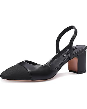 JiaBinji Slingback Heels for Women Two Tone Closed Round Toe Casual Pumps | Amazon (US)