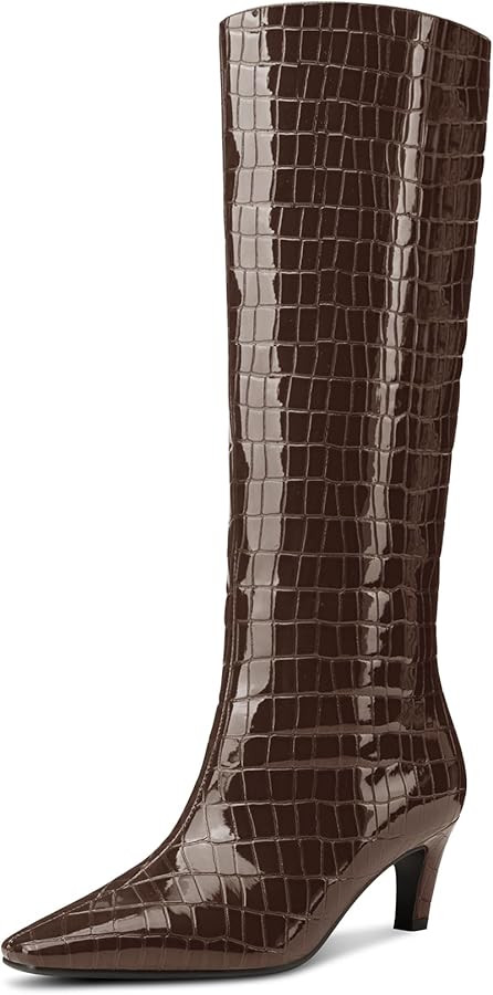 NobleOnly Knee High Boots Women Close Square Toe Kitten Heel Slip-on Tall Boots for Women Prom Dr... | Amazon (CA)