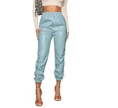 Floerns Women's Drawstring High Waisted Cropped Tapered Pu Leather Pants | Amazon (US)