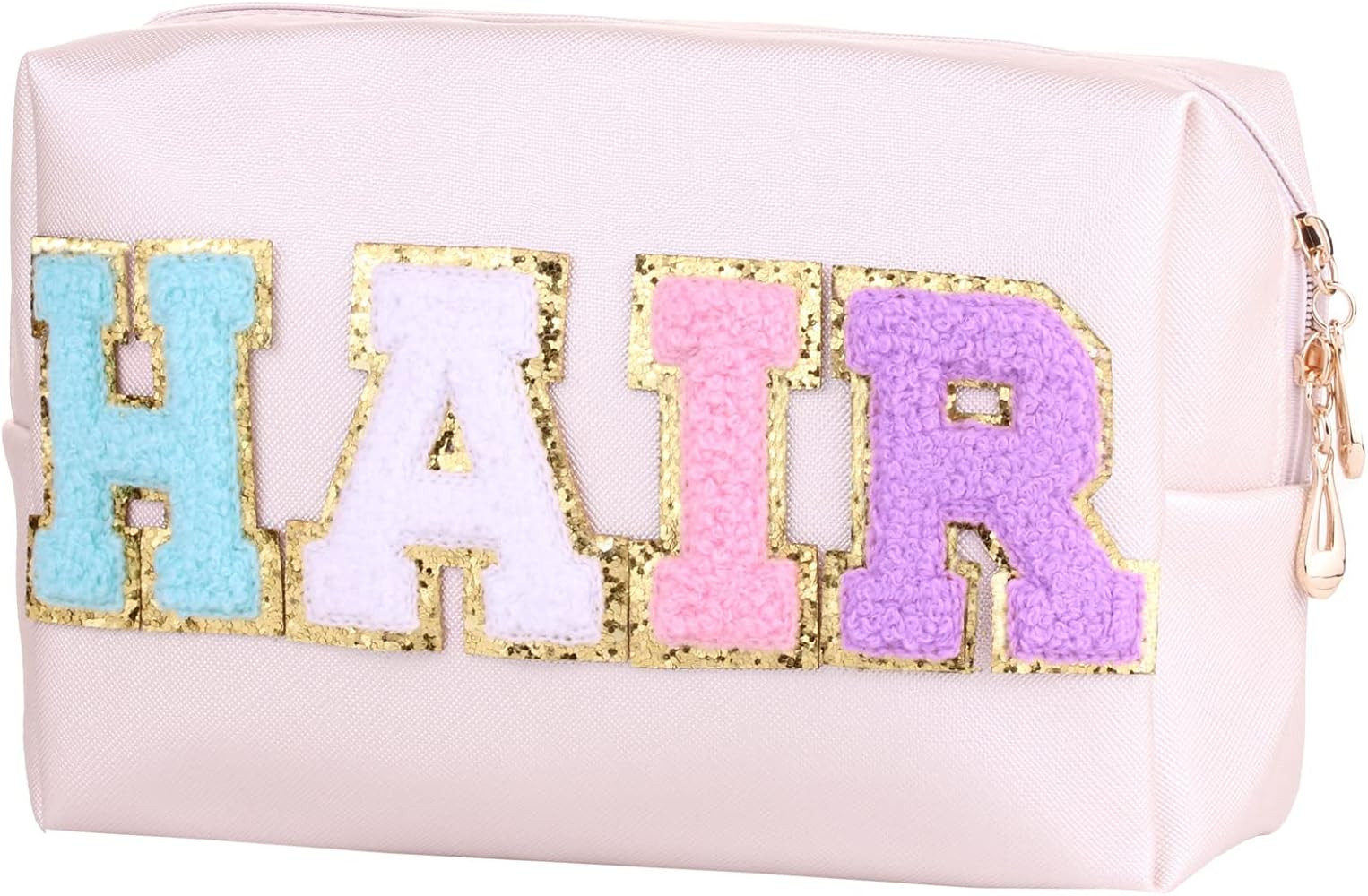 Preppy Patch Cosmetic Toiletry Bag for Women Girls Letters PU Leather Portable Makeup Bag Zipper ... | Amazon (US)