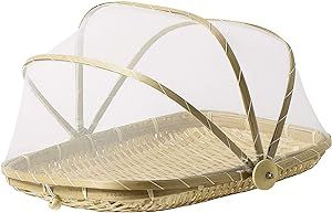 SKEMIX 13 inch Covered Rectangular Bamboo Serving Food Tent Basket | Amazon (US)