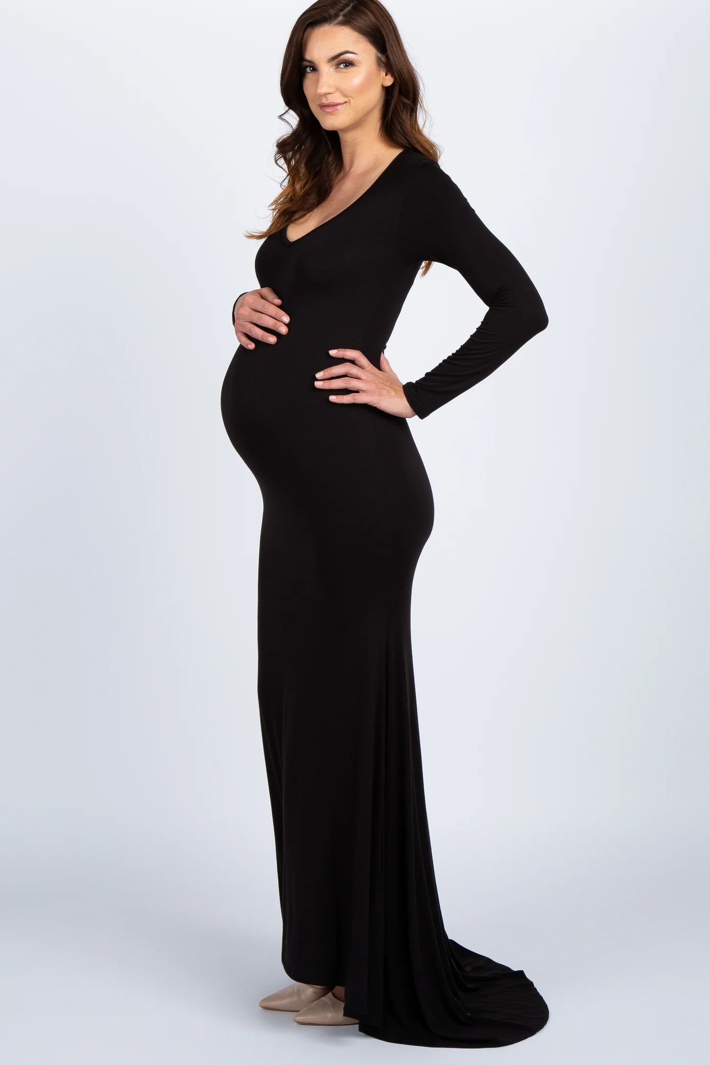 PinkBlush Black Long Sleeve Photoshoot Maternity Gown/Dress | PinkBlush Maternity