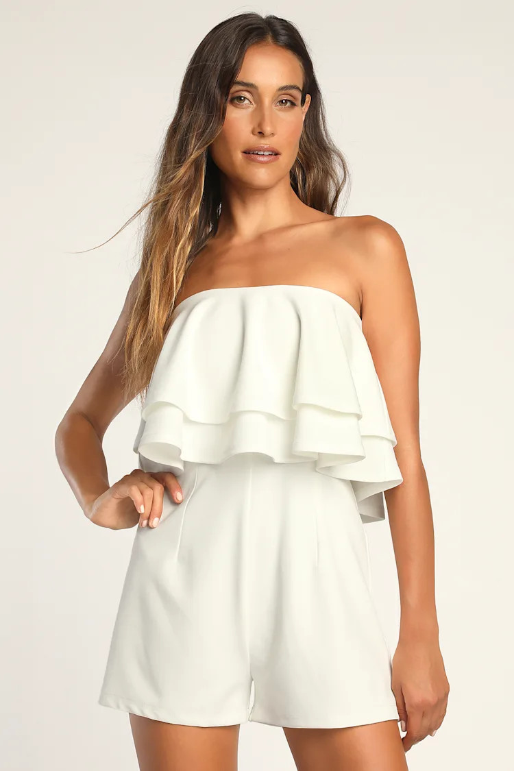 Ready to Flounce White Tiered Flounce Romper | Lulus (US)
