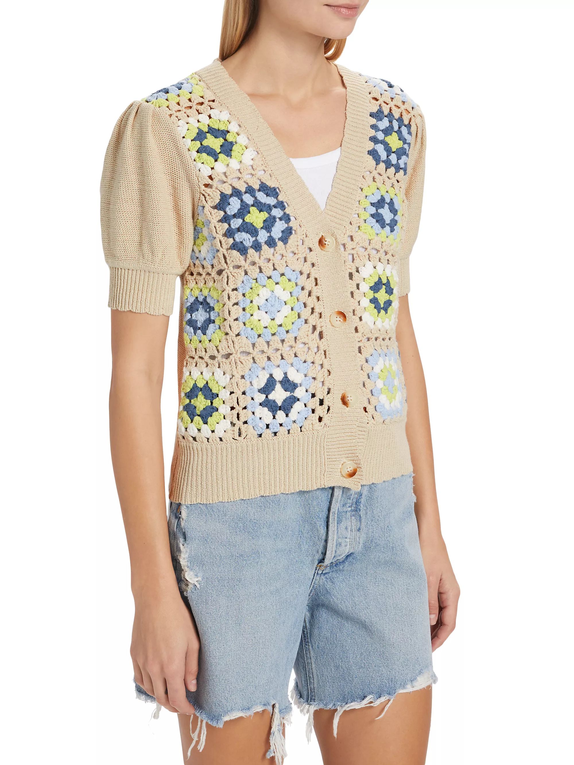 Crochet Geometric Short-Sleeve Cardigan | Saks Fifth Avenue