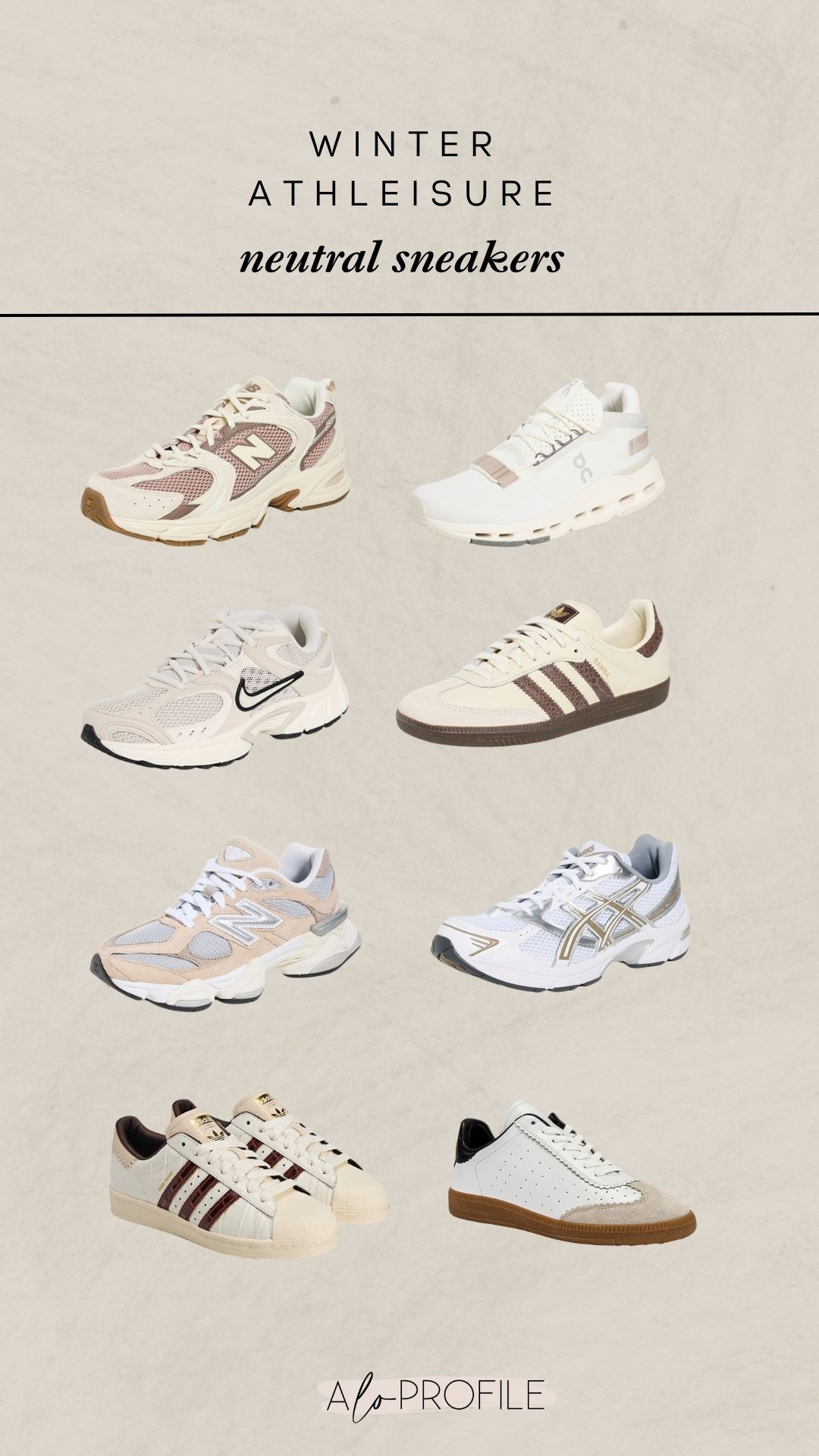 Winter Athleisure: Neutral Sneakers // activewear, neutral sneakers, neutral activewear, neutral leisure, casual style, winter leisure outfit, neutral activewear outfits, neutral shoes, neutral tennis shoes