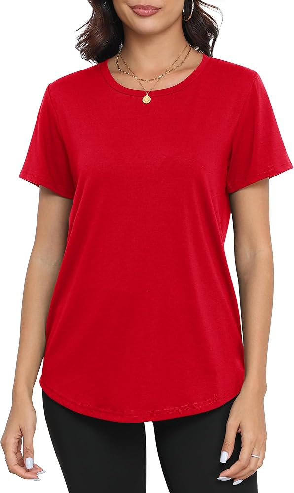 PRIMODA Womens Loose Fit Shirts Casual Short Sleeve Summer Flowy Tunic Tops Plain Long T Shirts | Amazon (US)