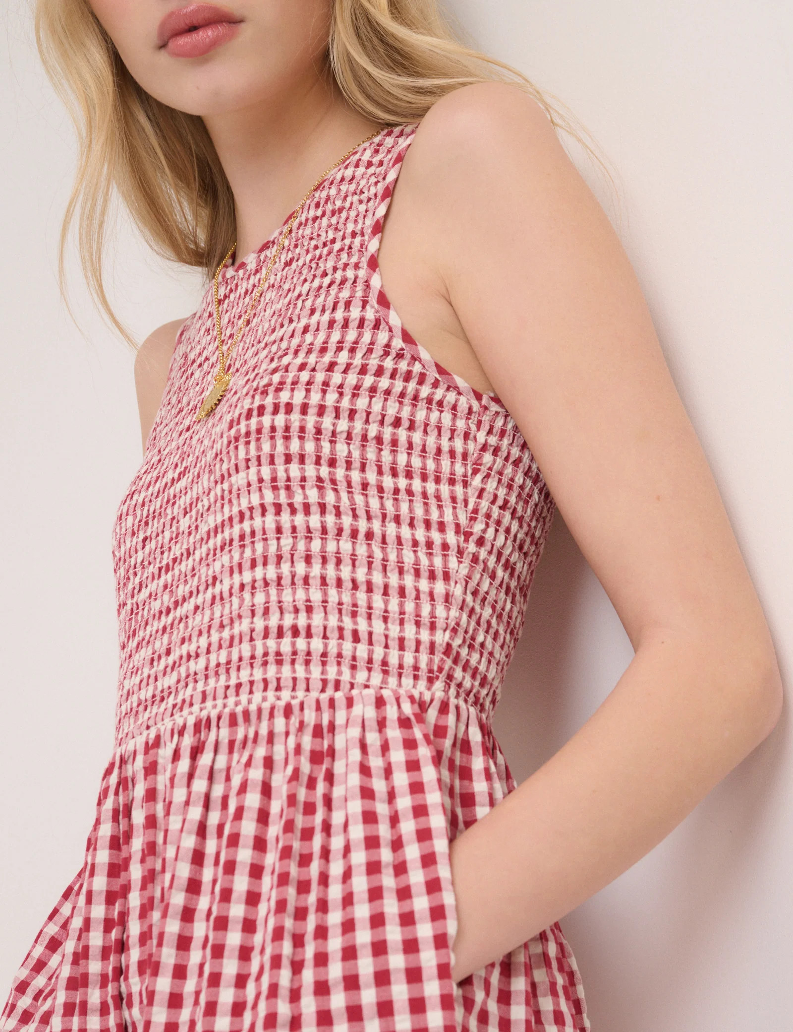 Red Gingham Sleeveless Charlie Midi Dress | Nobody's Child