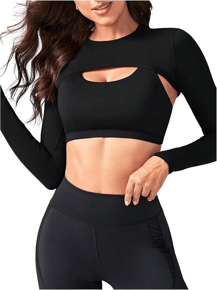 SweatyRocks Long Sleeve Crop Top Tee Shirt | Amazon (US)