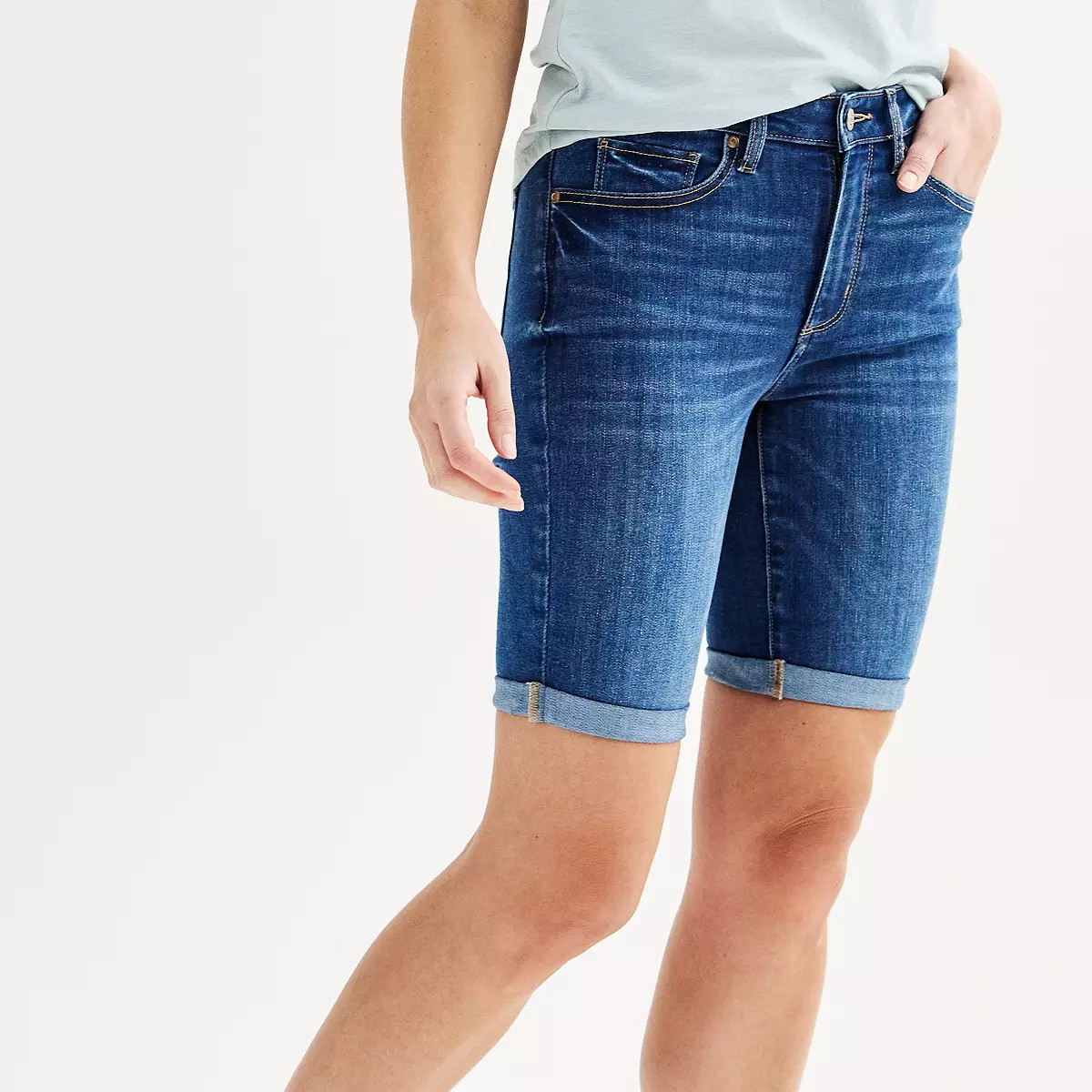 Petite Sonoma Goods For Life® Roll Cuff Jean Bermuda Shorts | Kohl's