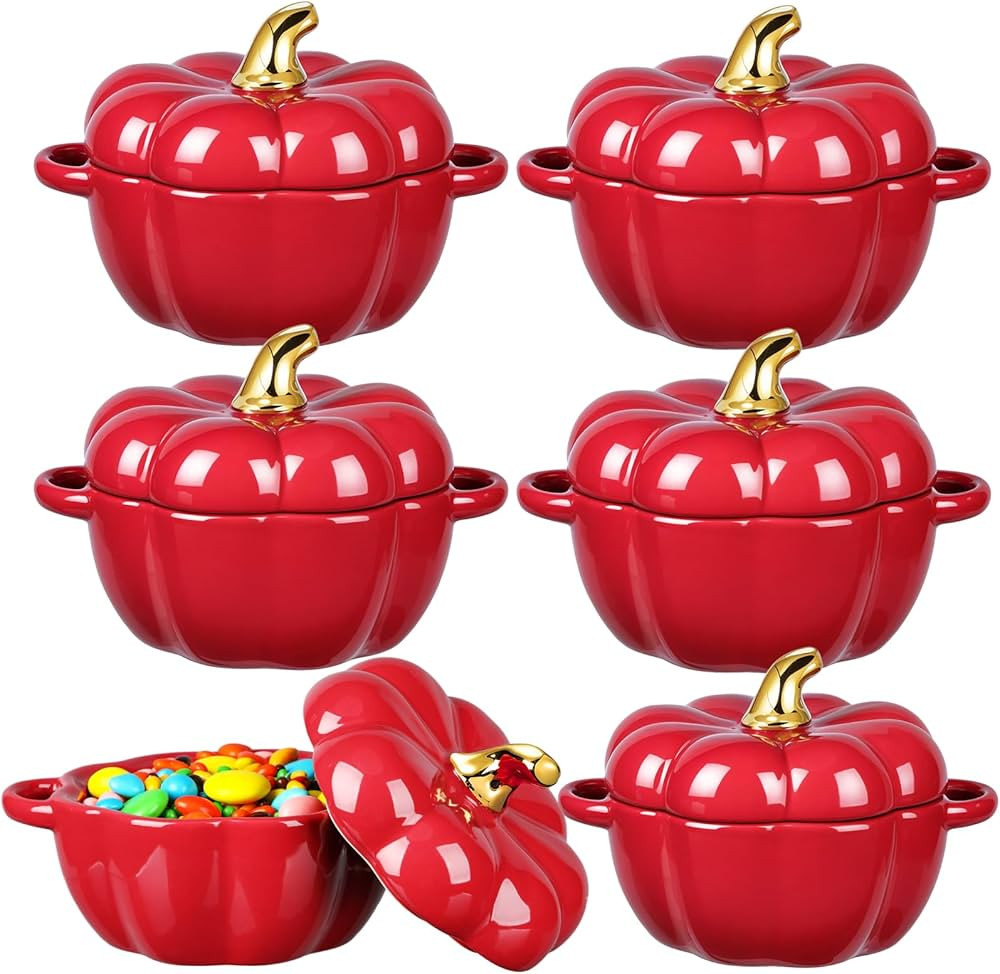 Yaomiao 6 Pcs Pumpkin Ceramic Bowl 15 oz Pumpkin Soup Bowl Pumpkin Shape Storage Jar with Lid and... | Amazon (US)