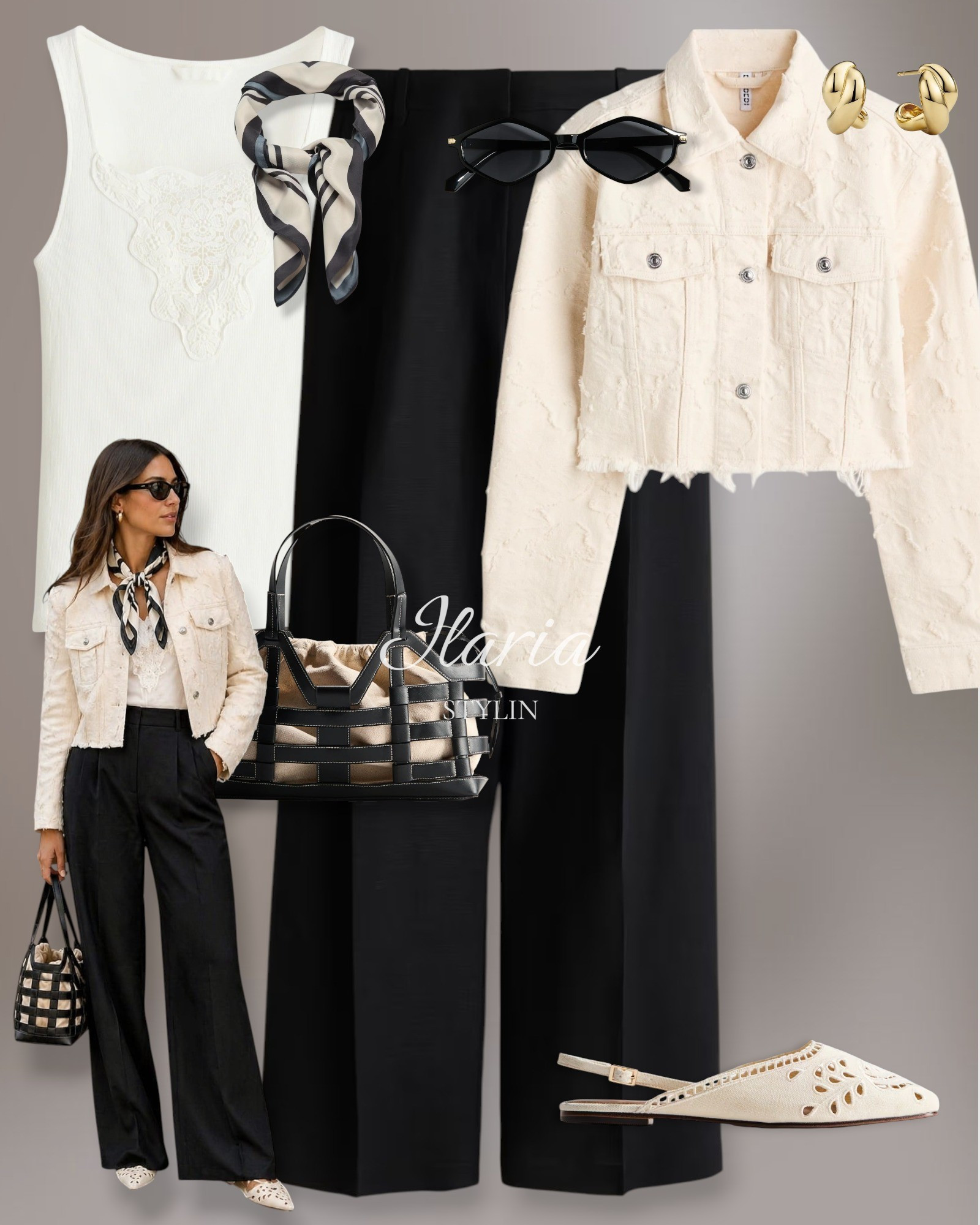 The Parisian chic girl | Chic Spring Outfit Idea 🕊️🖤

outfit ideas, spring outfit, transitional outfit, cream jacket, denim jacket, cropped jacket, white top, lace-detail top, black pants, wide-leg pants, dress pants, linen-blend pants, neck scarf, silk scarf, slingback flats, cream flats, eyelet flats, drawtring bag, tote bag, chic outfit, casual chic outfit



#LTKootd #LTKSeasonal #LTKWorkwear