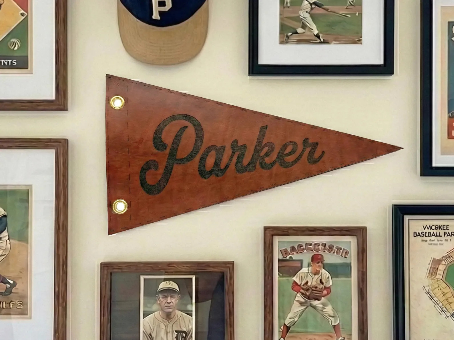 Custom Name Leather Engraved Pennant: Vintage Style Personalized Banner Sports Themed Room | Etsy (Global)